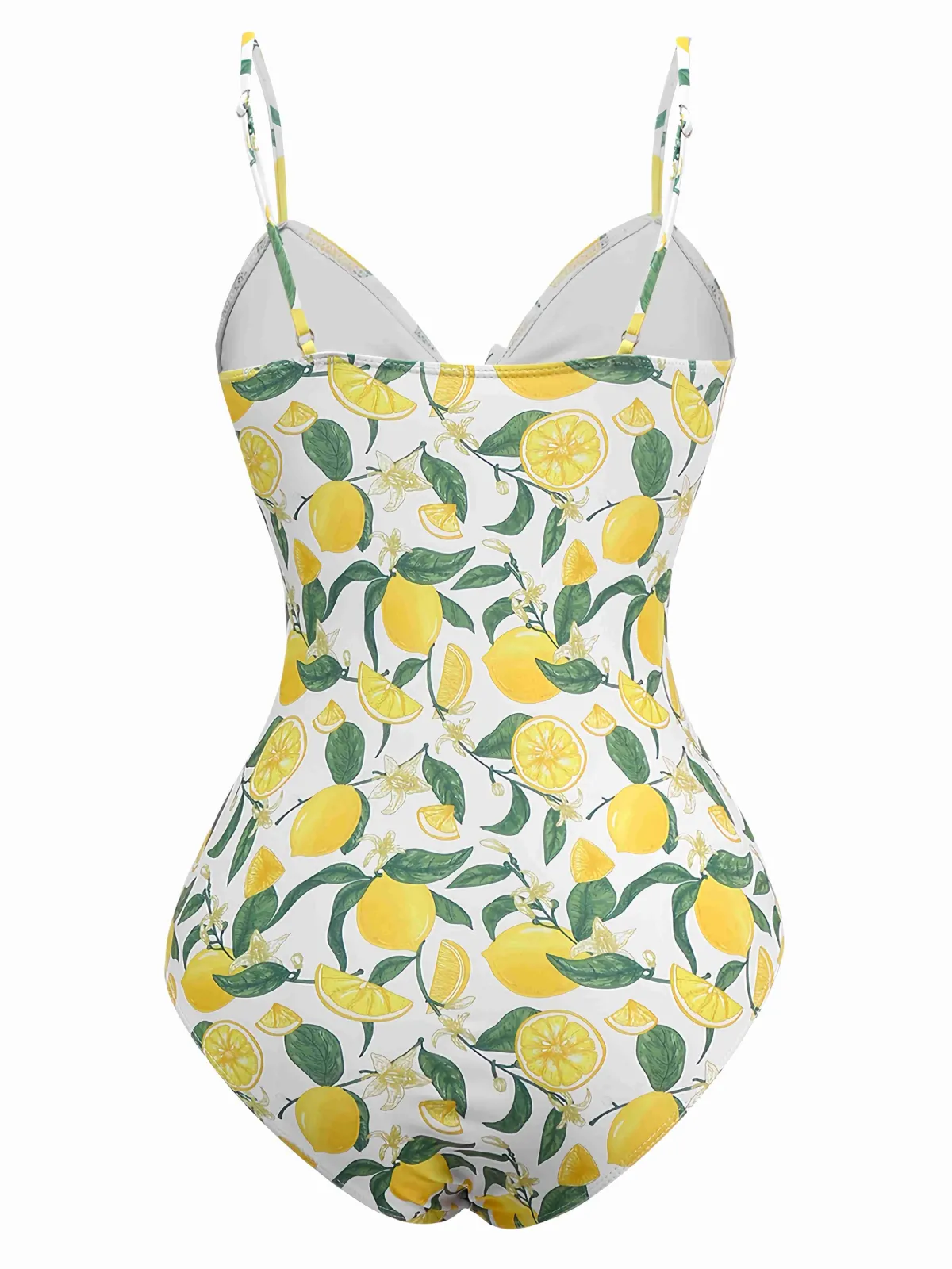 Fashion Retro Stage 1950s Lemon Print Bow One-Piece Swimsuit Yellow