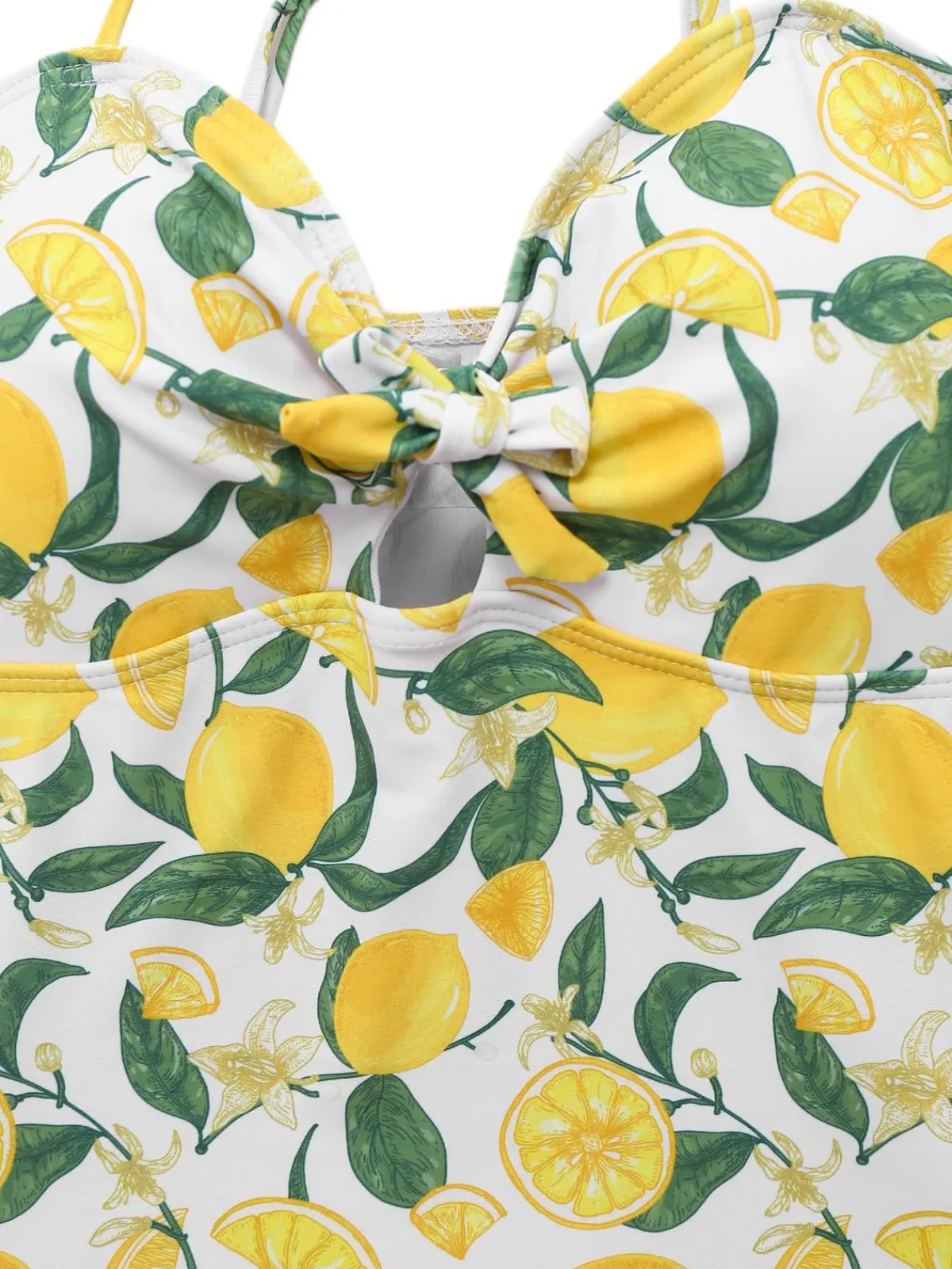 Fashion Retro Stage 1950s Lemon Print Bow One-Piece Swimsuit Yellow