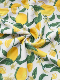 Fashion Retro Stage 1950s Lemon Print Bow One-Piece Swimsuit Yellow