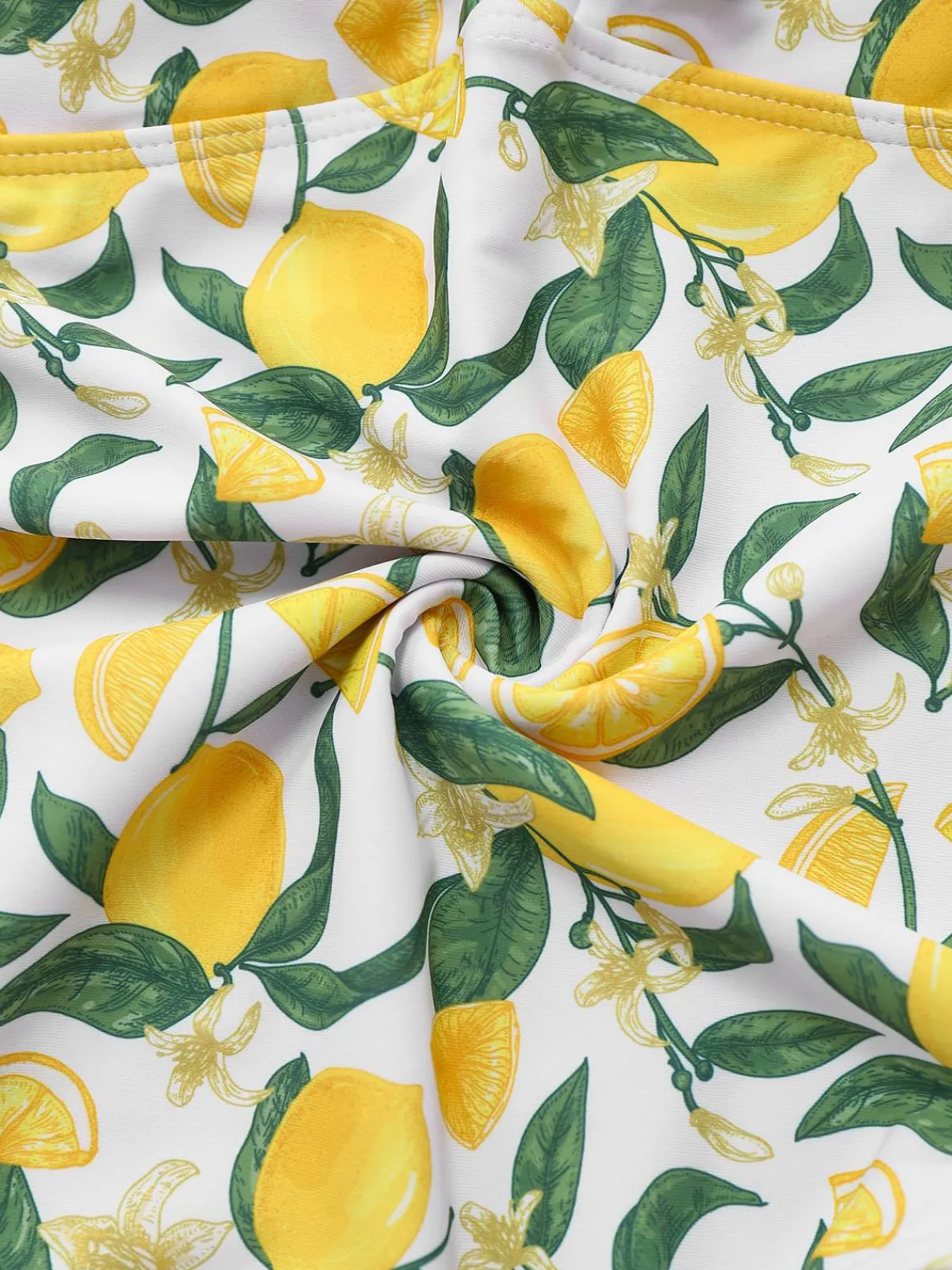 Fashion Retro Stage 1950s Lemon Print Bow One-Piece Swimsuit Yellow