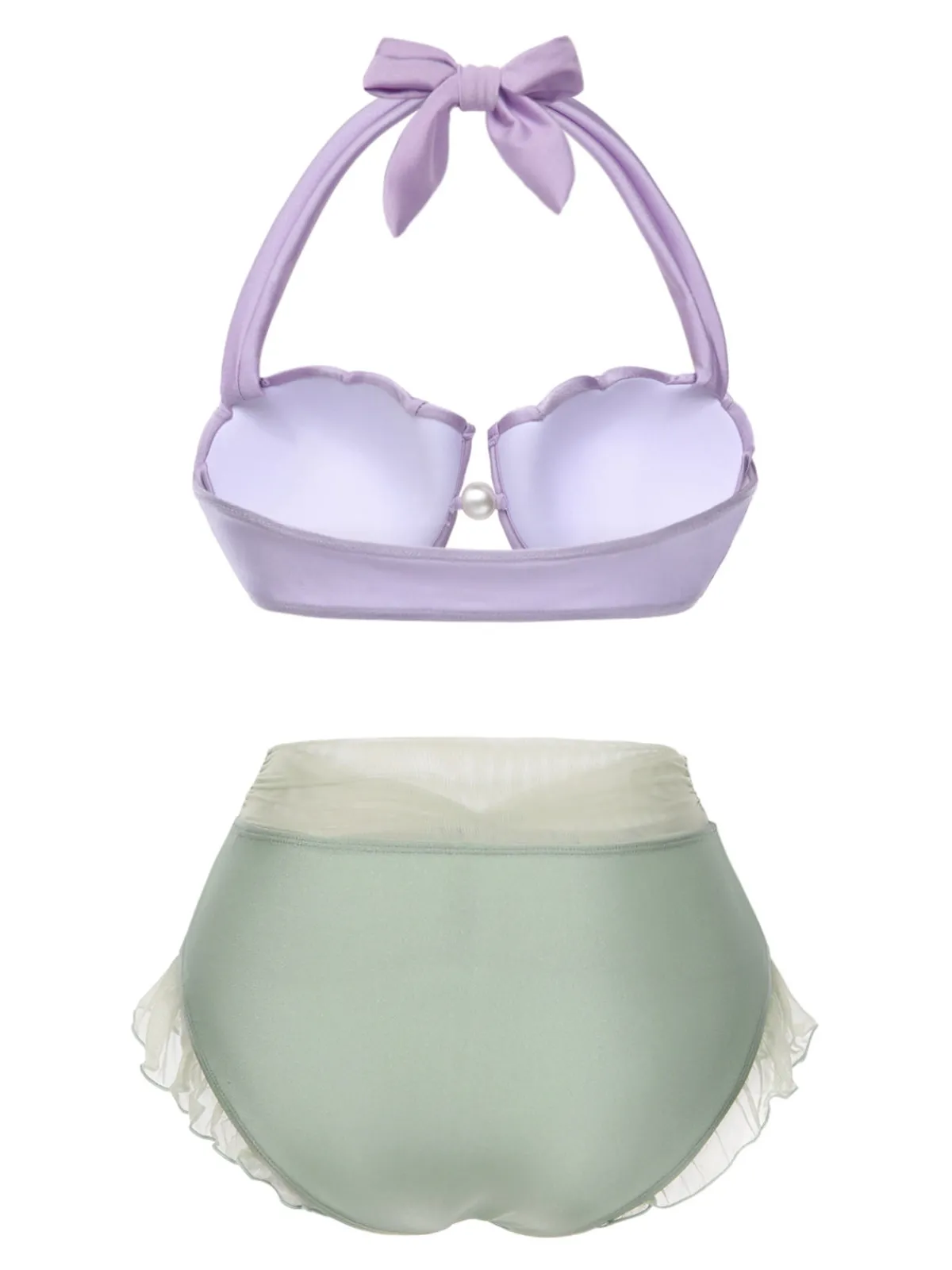 Best Retro Stage Yellow 1970s Mermaid Shell Halter Bikini Set
