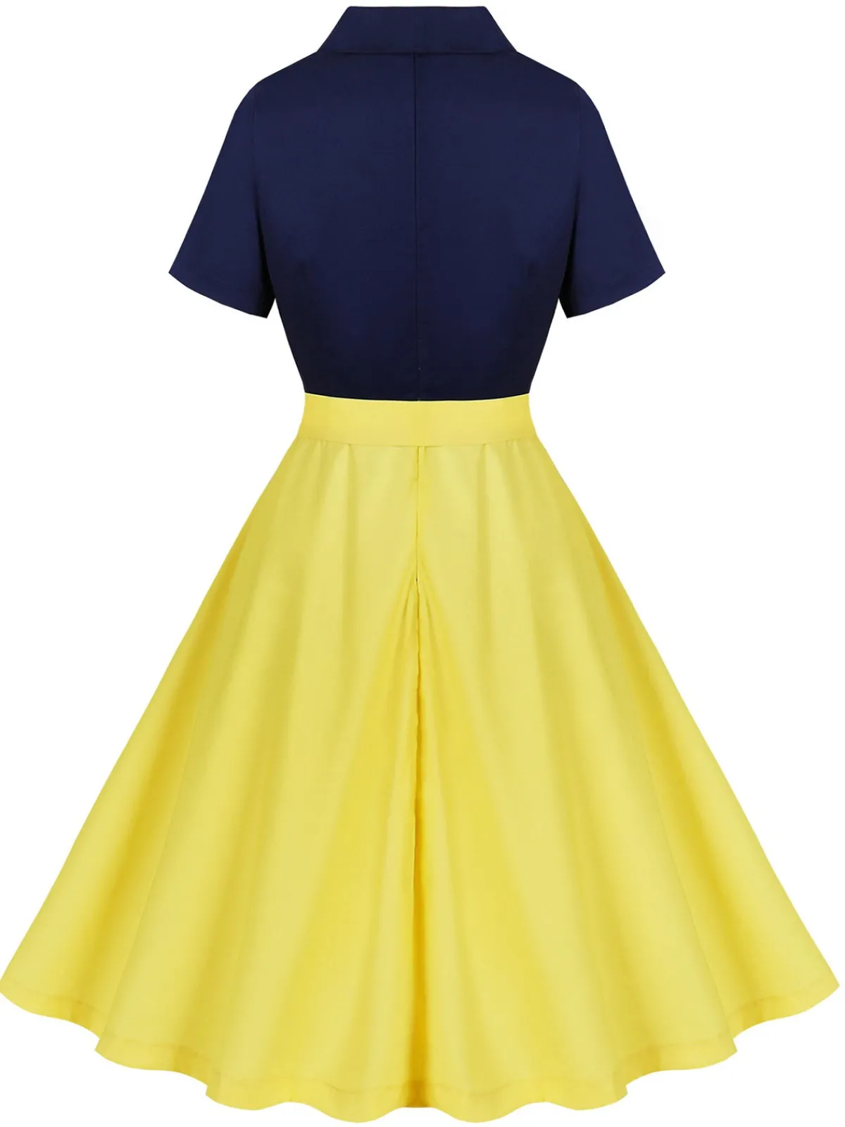 New Retro Stage 1950s Patchwork Shirt Collar Swing Dress Yellow