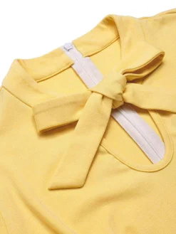 Hot Retro Stage 1930s Plaid Keyhole Tie Neck Jumpsuit Yellow