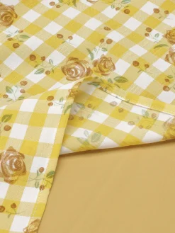Online Retro Stage 1950s Plaid Rose Panel Raglan Dress Yellow