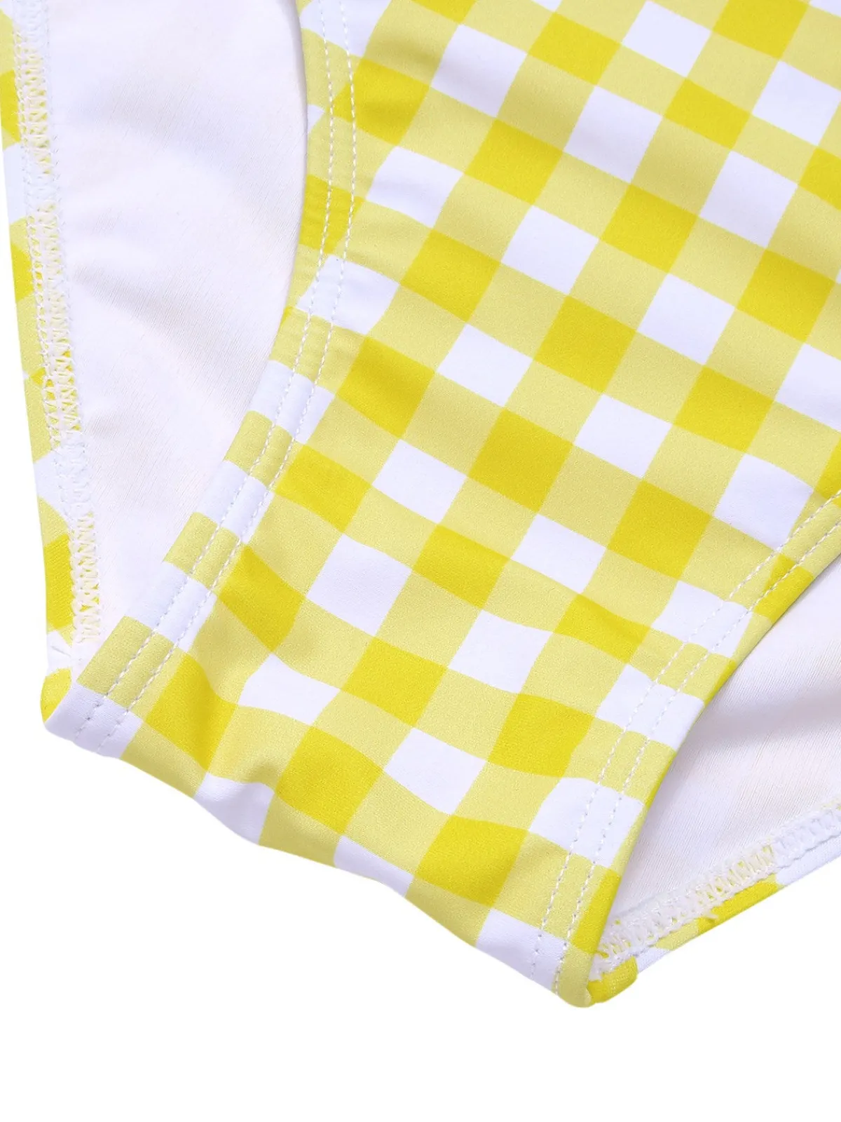 Sale Retro Stage 1950s Plaid Strap Pleated Swimsuit Yellow