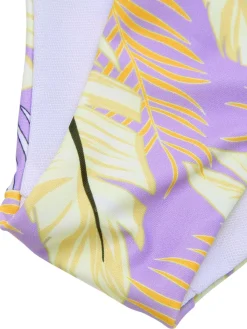 Outlet Retro Stage Yellow 1960s Plant Prints Halter Bow Swimsuit Yellow & Purple