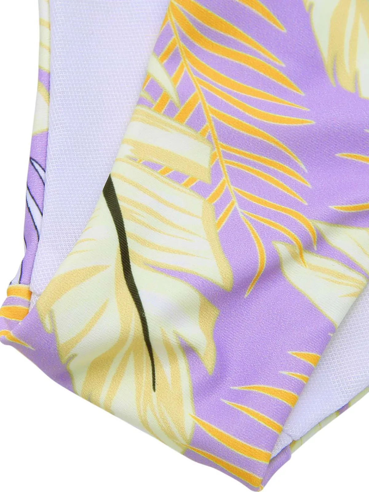 Outlet Retro Stage Yellow 1960s Plant Prints Halter Bow Swimsuit Yellow & Purple