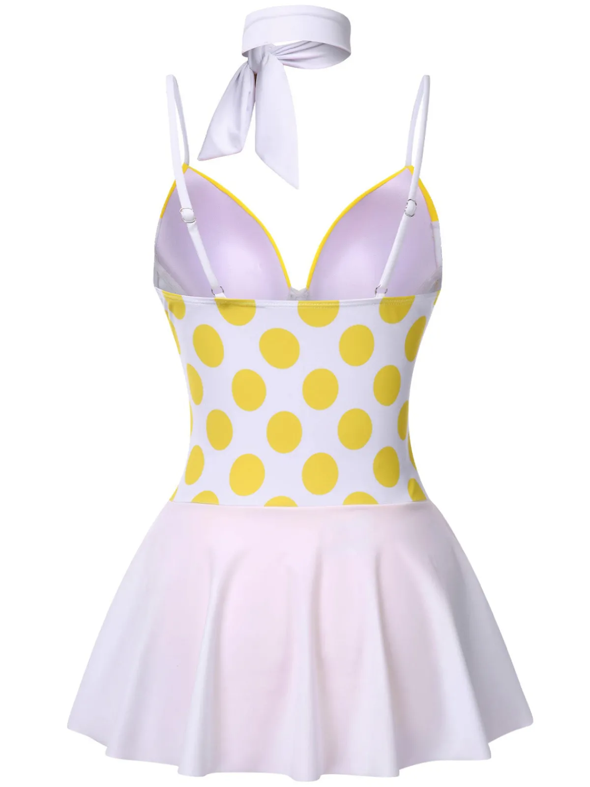 New Retro Stage 1940s Polka Dot Bow Patchwork One-Piece Swimsuit Yellow
