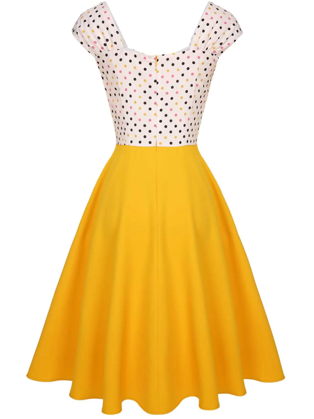 Discount Retro Stage 1950s Polka Dots Button Dress Yellow