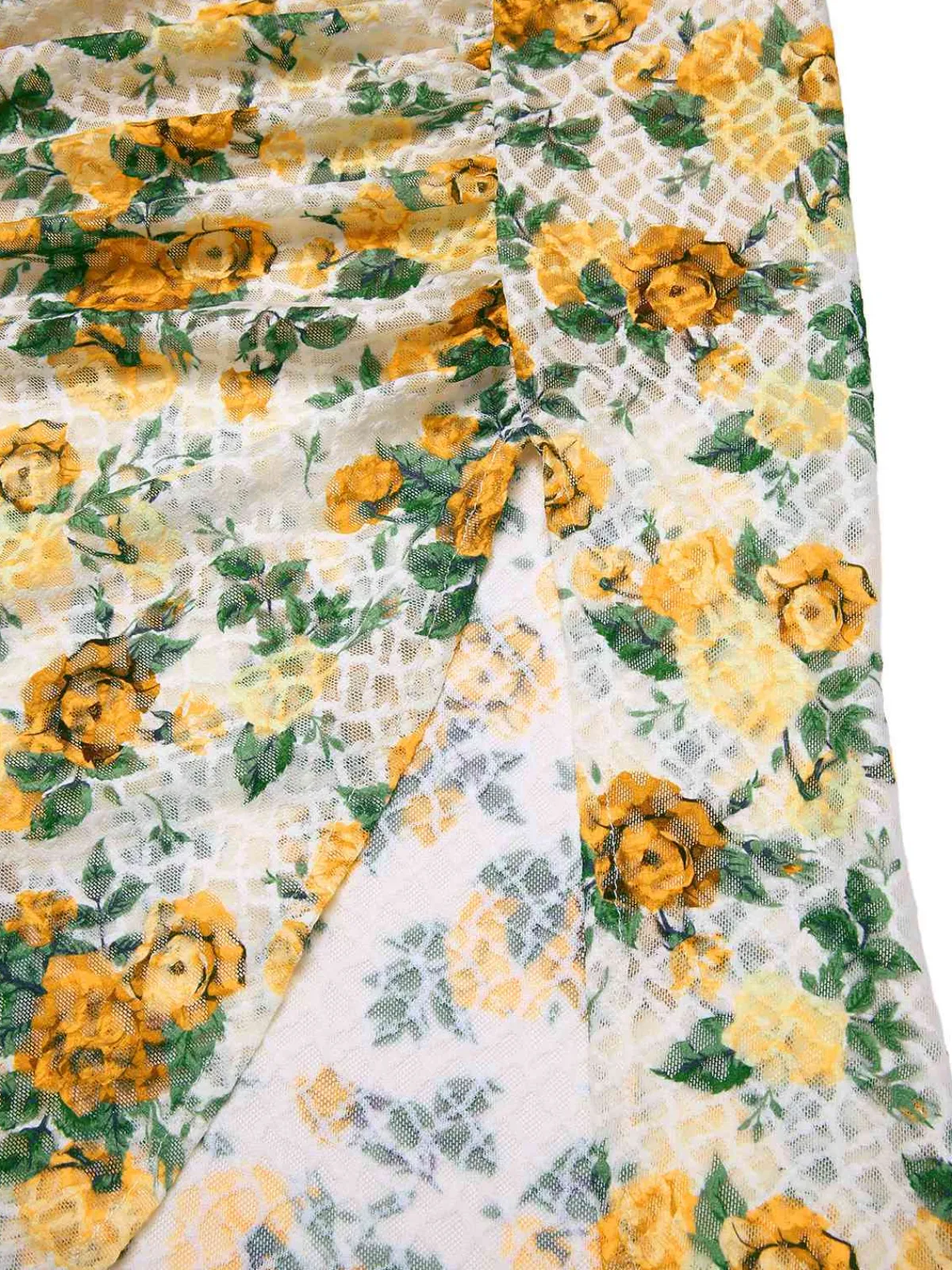 Discount Retro Stage 1930s Roses Cowl Neck Fishtail Ruched Dress Yellow