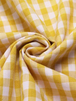 Best Retro Stage 1960s Round Neck Gingham Bow Sleeveless Dress Yellow