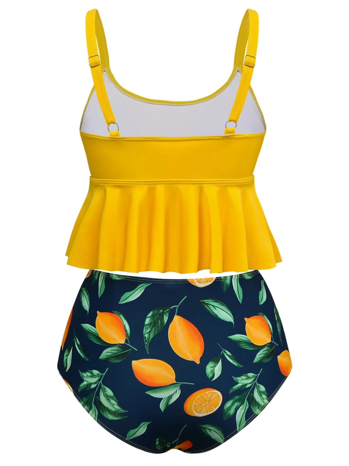 Online Retro Stage 1950s Ruffle Lemon Print Tankini Set Yellow