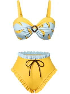 Outlet Retro Stage 1950s Ruffled Hem Banana Bikini Set Yellow