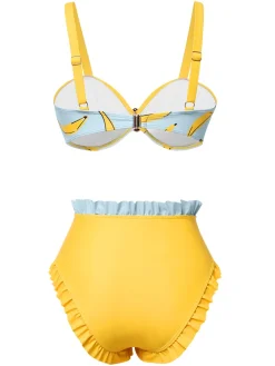 Outlet Retro Stage 1950s Ruffled Hem Banana Bikini Set Yellow