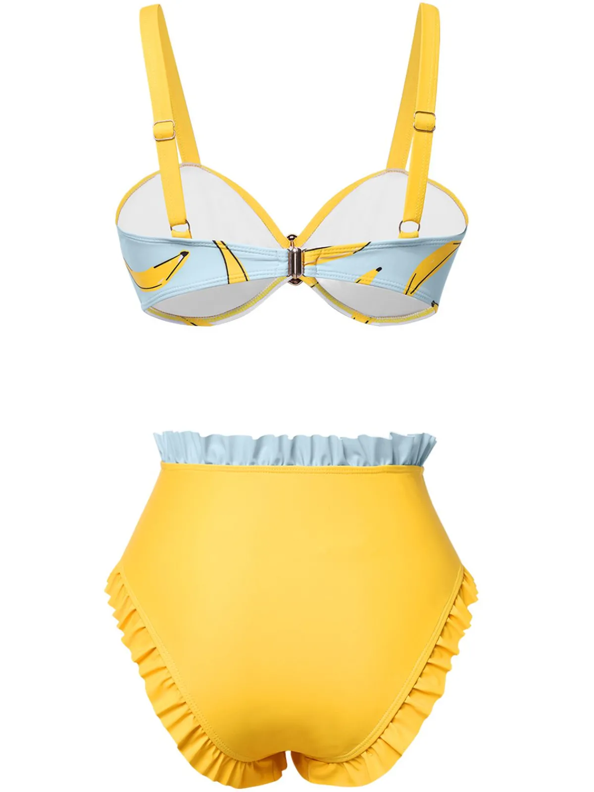 Outlet Retro Stage 1950s Ruffled Hem Banana Bikini Set Yellow