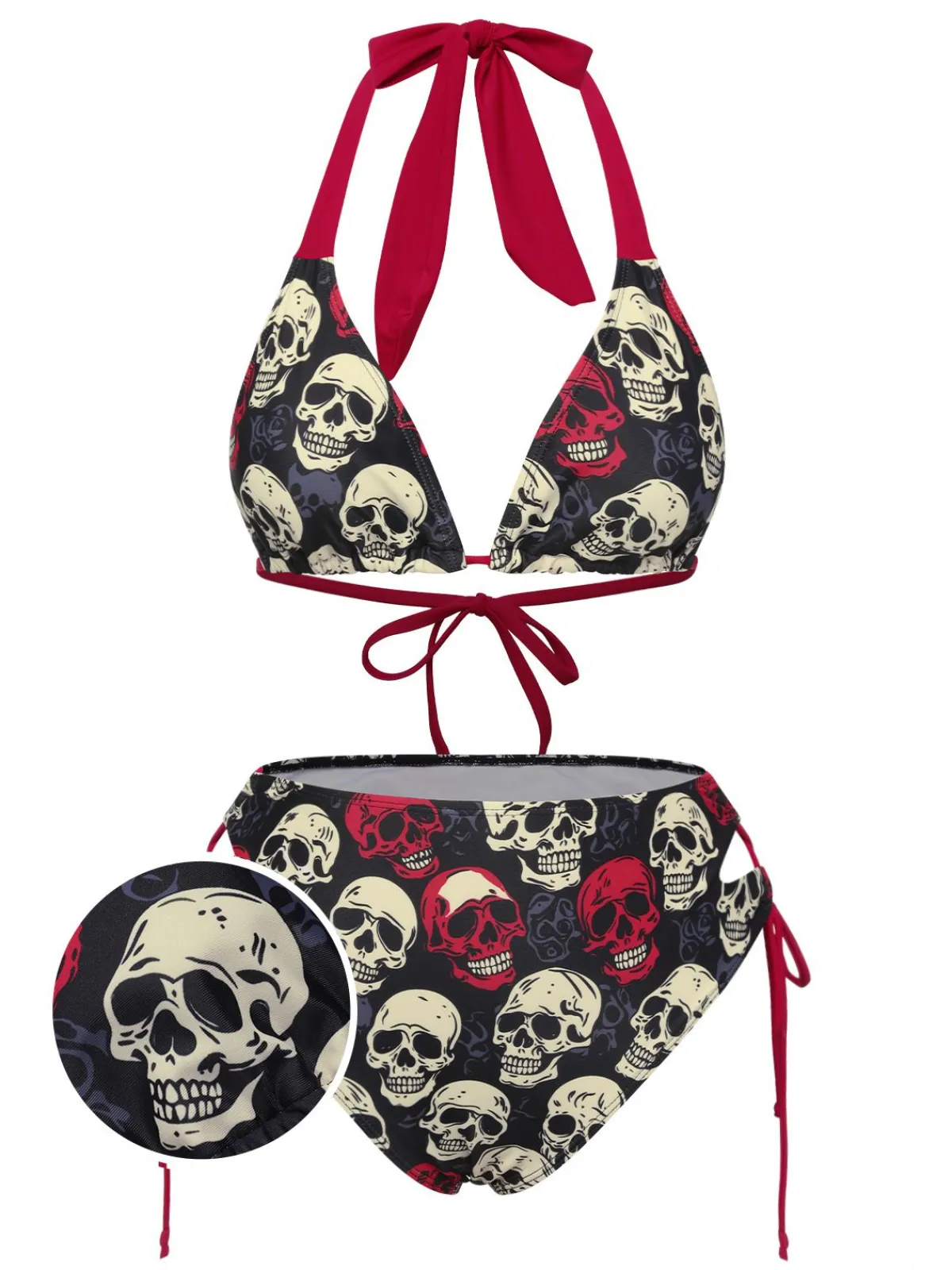 Discount Retro Stage Yellow 1950s Skull Halter Swimsuit