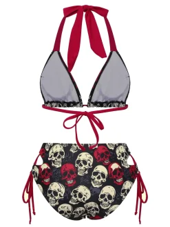 Discount Retro Stage Yellow 1950s Skull Halter Swimsuit