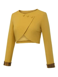Fashion Retro Stage 1950s Solid Button Short Coat Yellow