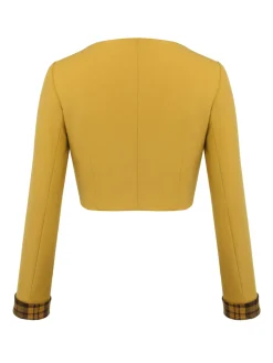 Fashion Retro Stage 1950s Solid Button Short Coat Yellow