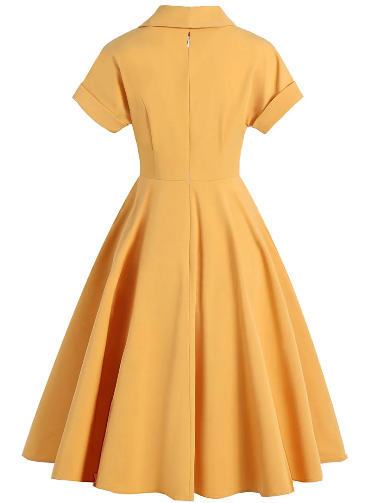 Clearance Retro Stage 1950s Solid Buttoned Swing Dress Yellow