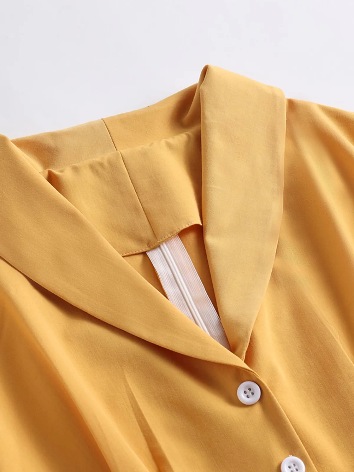 Clearance Retro Stage 1950s Solid Buttoned Swing Dress Yellow