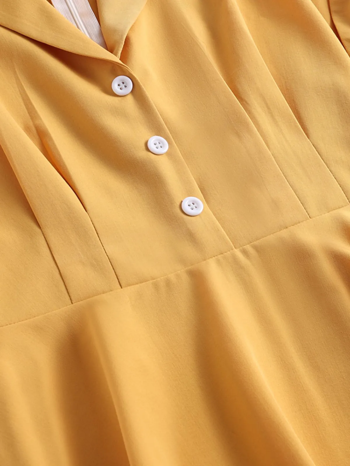 Clearance Retro Stage 1950s Solid Buttoned Swing Dress Yellow