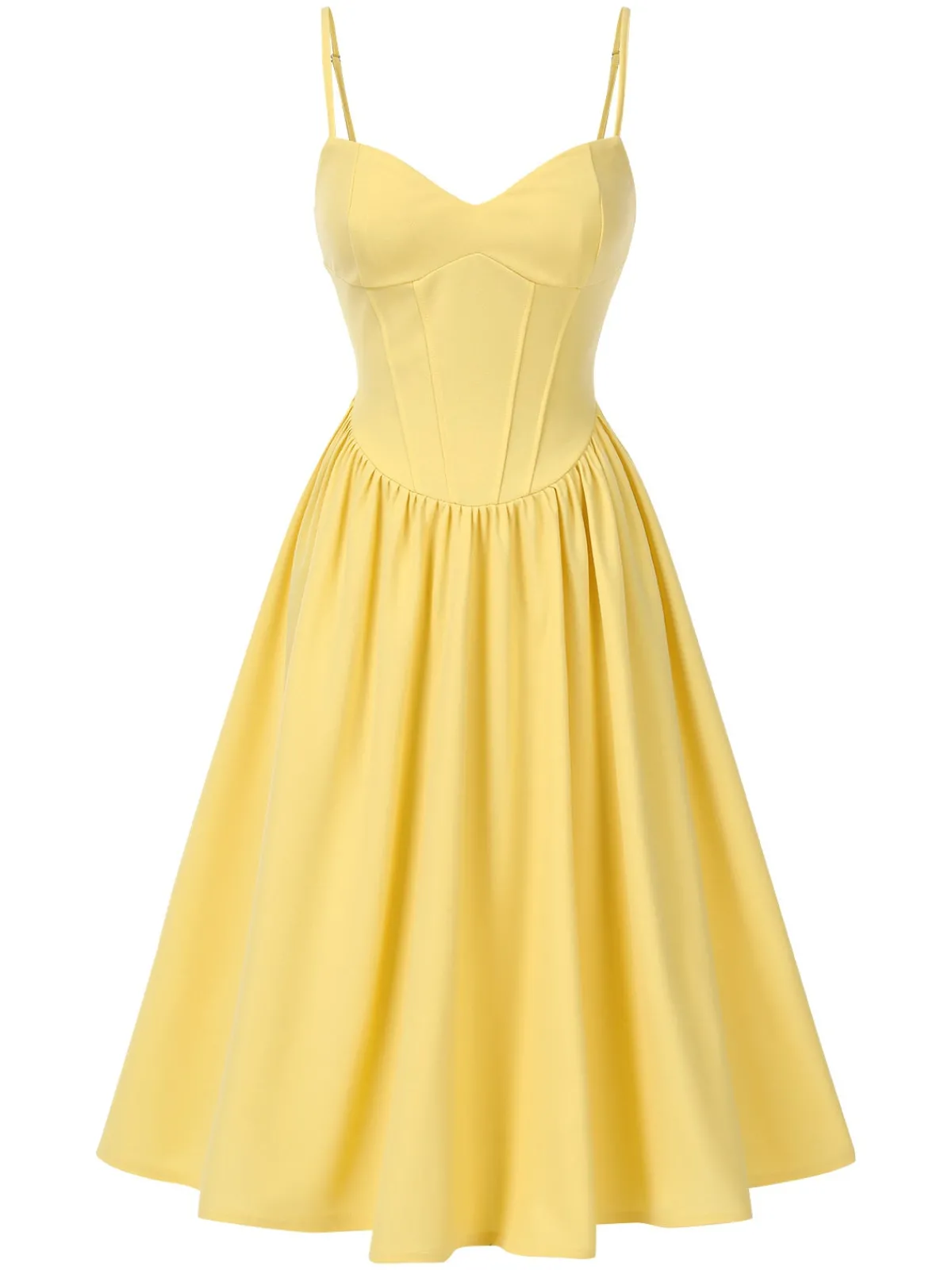 Hot Retro Stage 1940s Solid Corset Spaghetti Straps Dress Yellow