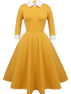 New Retro Stage 1950s Solid Swing Dress Yellow