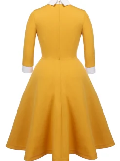 New Retro Stage 1950s Solid Swing Dress Yellow