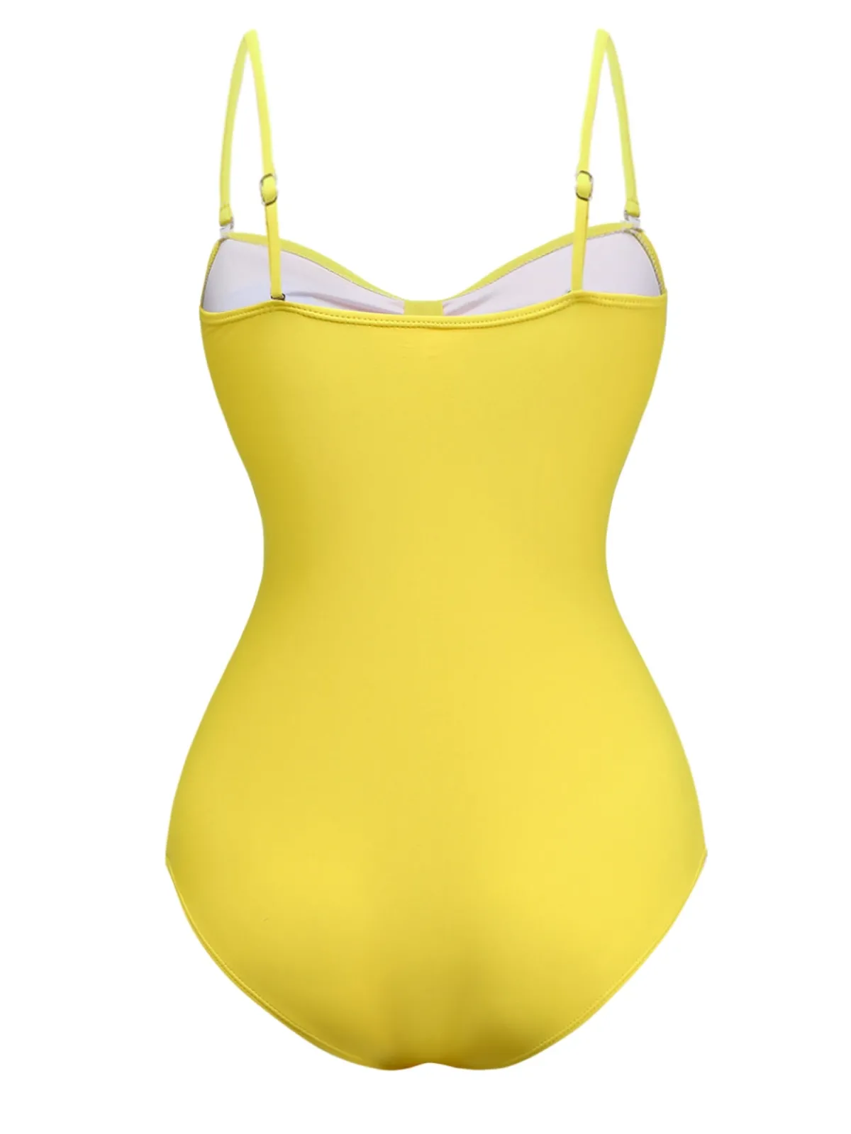 Outlet Retro Stage 1940s Solid Tummy Control Straps Swimsuit Yellow