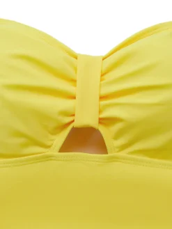 Outlet Retro Stage 1940s Solid Tummy Control Straps Swimsuit Yellow