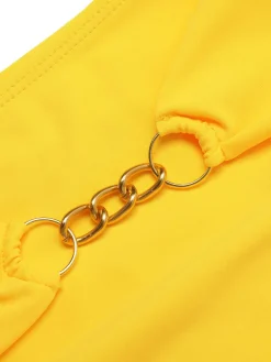 Outlet Retro Stage 1960s Spaghetti Strap Backless Solid Swimsuit Yellow