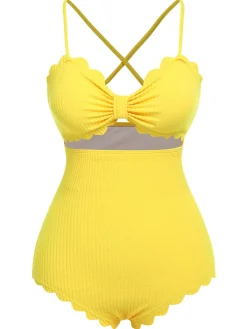 Fashion Retro Stage 1950s Spaghetti Strap One-Piece Swimsuit Yellow