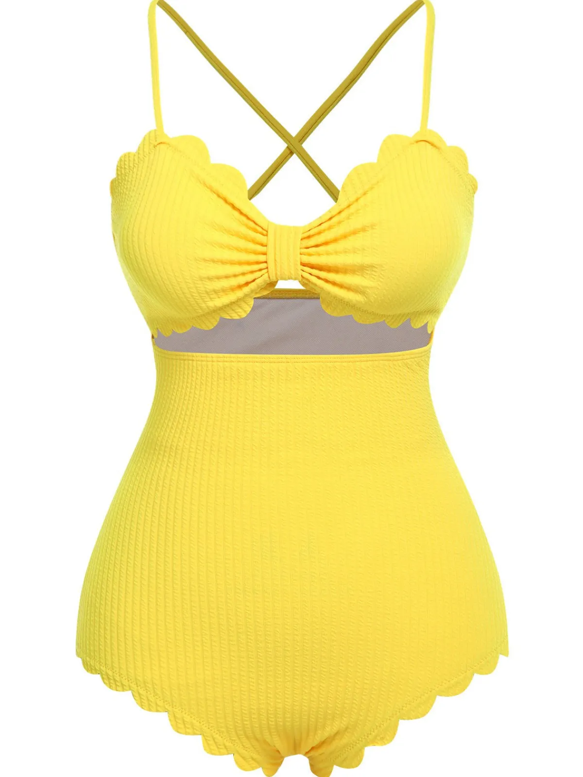 Fashion Retro Stage 1950s Spaghetti Strap One-Piece Swimsuit Yellow