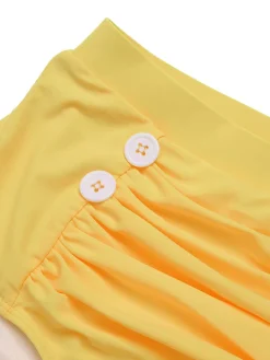 Discount Retro Stage 1950s Spaghetti Strap Sunflower Plaids Swimsuit Yellow