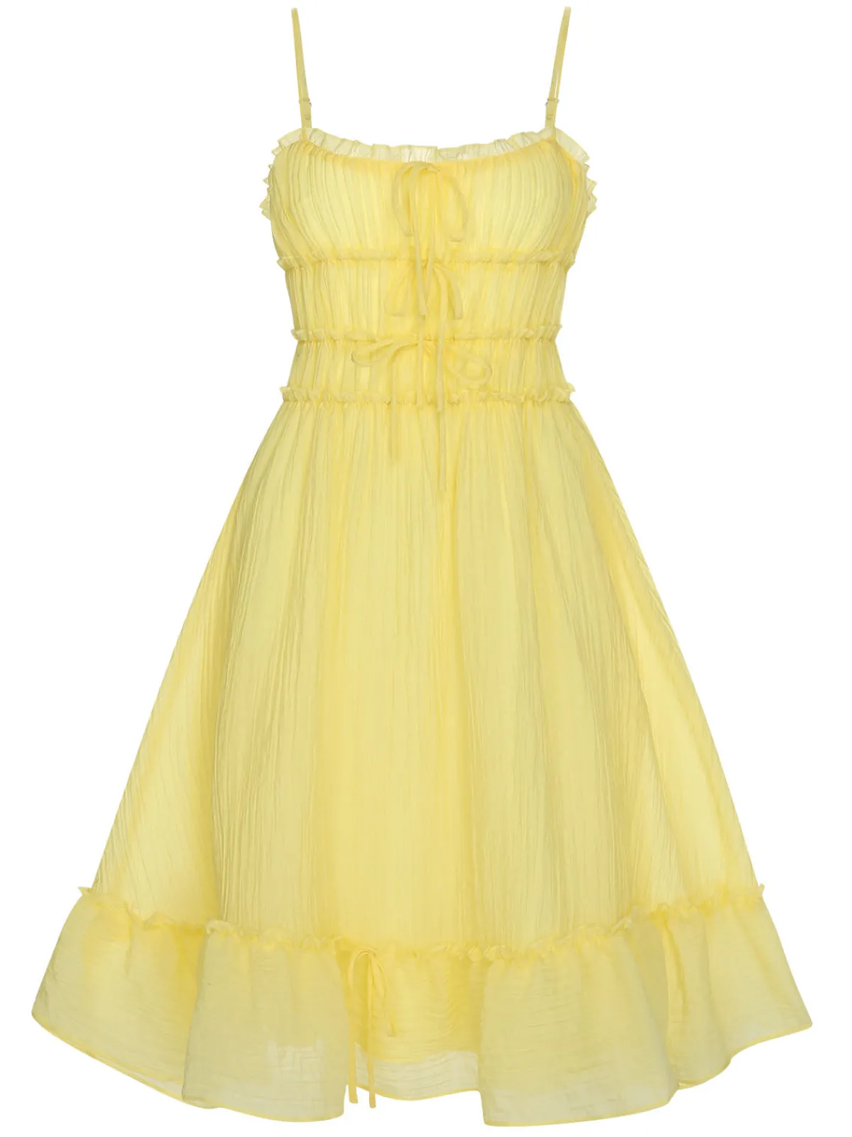 Clearance Retro Stage 1940s Spaghetti Strap Ruffle Hem Dress Yellow