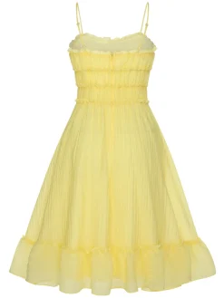 Clearance Retro Stage 1940s Spaghetti Strap Ruffle Hem Dress Yellow