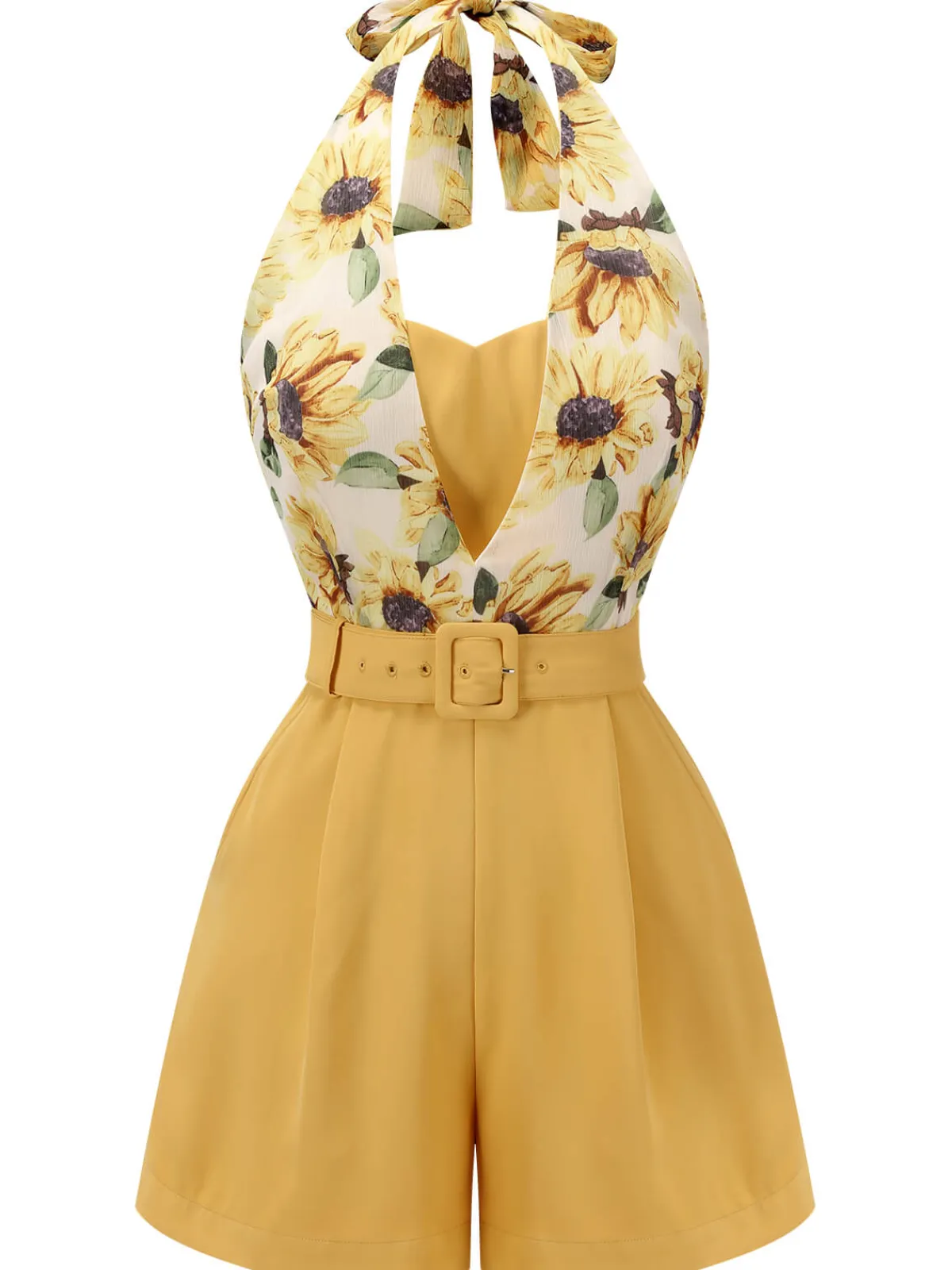 Hot Retro Stage 1950s Sunflower Halter Romper Yellow