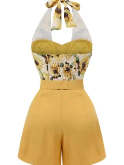 Hot Retro Stage 1950s Sunflower Halter Romper Yellow