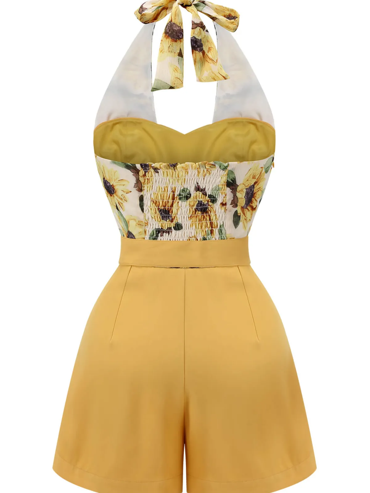 Hot Retro Stage 1950s Sunflower Halter Romper Yellow