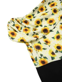 Best Retro Stage 1930s Sunflower Oblique Neck Jumpsuit Yellow