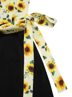 Best Retro Stage 1930s Sunflower Oblique Neck Jumpsuit Yellow