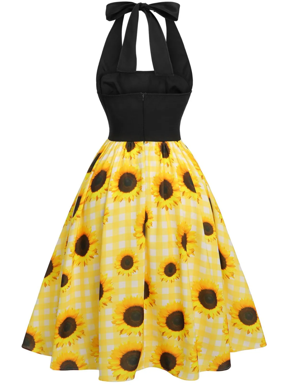 Hot Retro Stage 1950s Sunflower Plaid Halter Dress Yellow