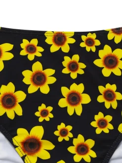 Sale Retro Stage 1950s Sunflower Tie Back Bikini Set Yellow