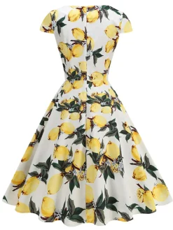 Online Retro Stage 1950s Surplice V-Neck Lemon Dress Yellow