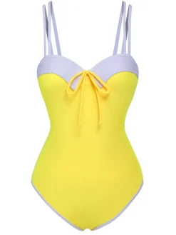 Online Retro Stage 1950s Suspender Swimsuit & Daisy Cover-Up Yellow