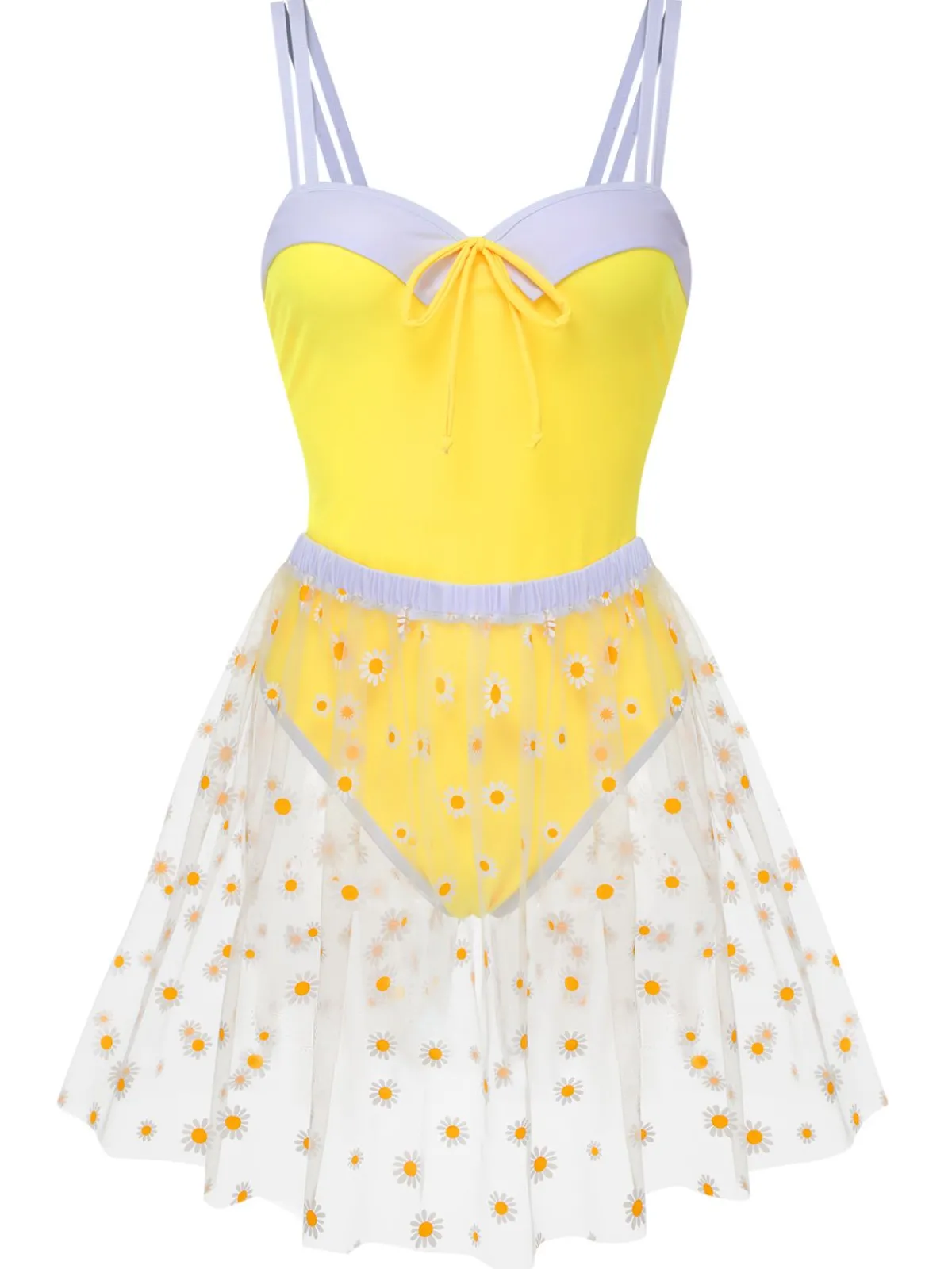 Online Retro Stage 1950s Suspender Swimsuit & Daisy Cover-Up Yellow