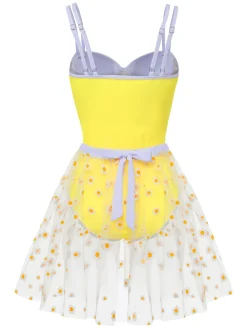 Online Retro Stage 1950s Suspender Swimsuit & Daisy Cover-Up Yellow