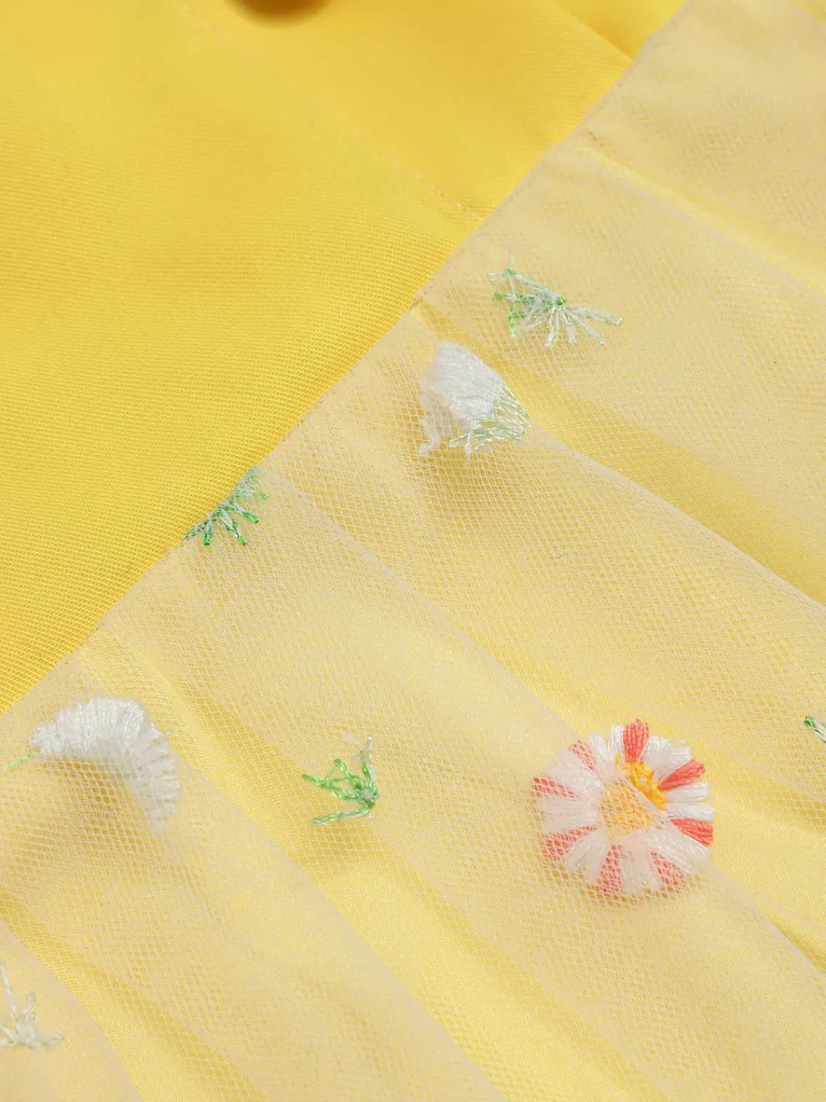 New Retro Stage 1950s V-Neck Daisy Mesh Dress Yellow