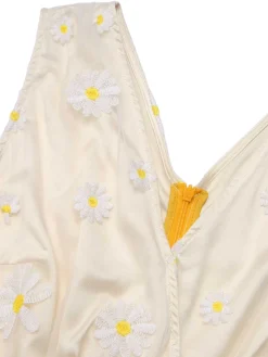 Discount Retro Stage 1950s V-Neck Daisy Mesh Romper Yellow